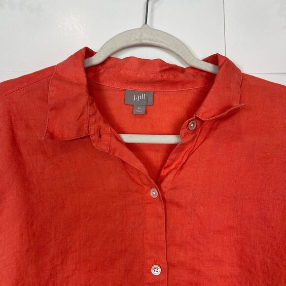 J. Jill Button Up Shirt Womens Orange XL 100% Linen Long Sleeve Casual Coastal - Picture 10 of 12